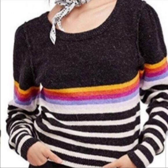 Free People Complete Me 80s style Striped Rainbow Sweater - Picture 3 of 11
